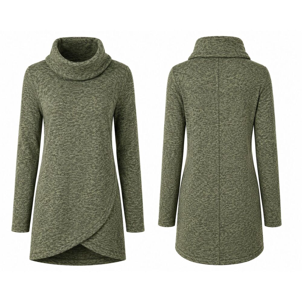 Lands’ End Green Cowl Neck Tunic Sweater Dress Size M 10-12